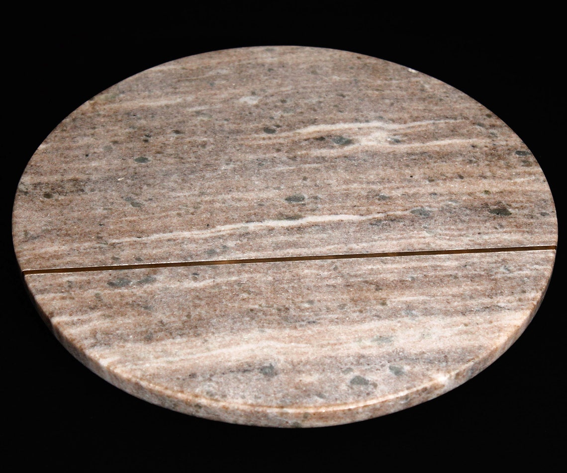 Brown Marble Lazy Susan With Brass Strip Inlaid Lazy Susan Etsy