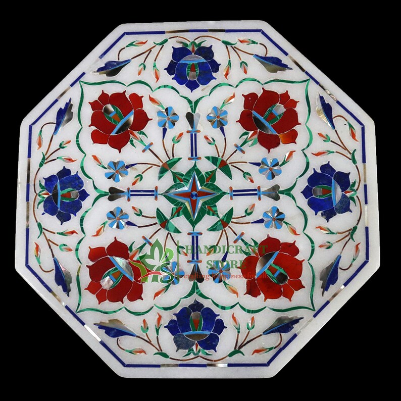 White Marble Jewelry Box Lapis Carnelian Floral Inlay Marquetry Works Wedding Gift