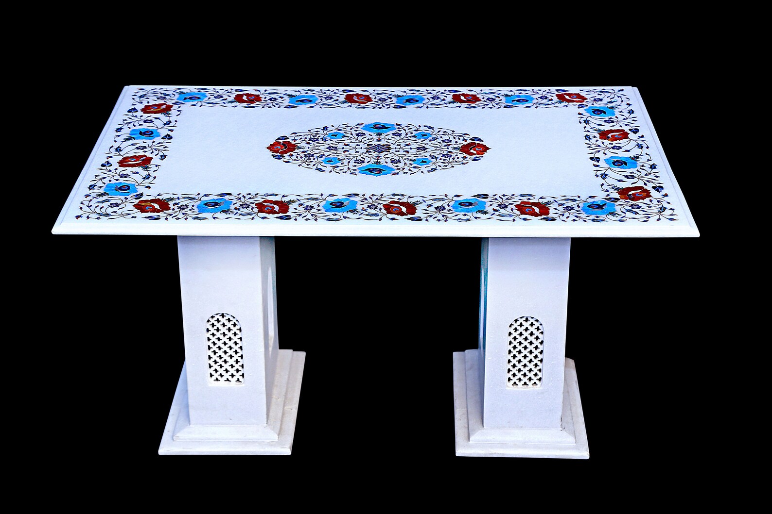 Rectangle White Marble Office Table Top With Antique Work Etsy