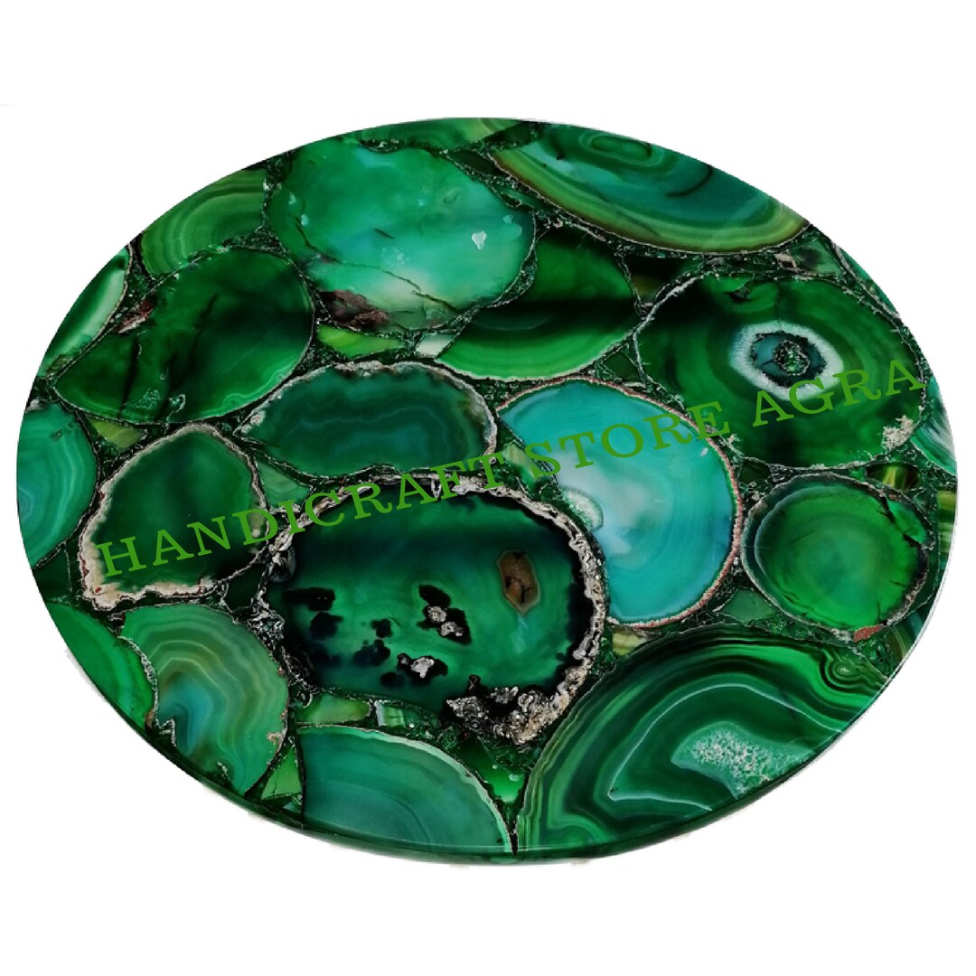 Green Agate Table Top Green Agate Round Shape Table Kitchen Etsy