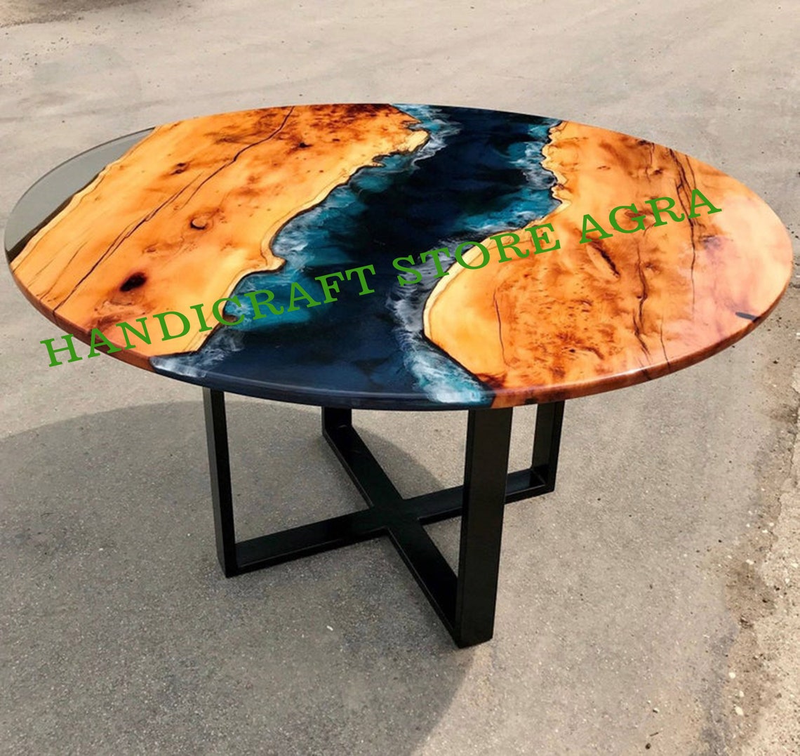 Epoxy Table dining Round center table top Live Edge Wood Etsy