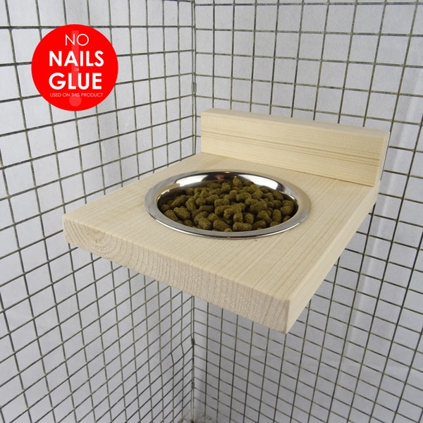 Meadowland Kiln Dried Pine Feeder Station Ledge - Chinchilla Degu Rat Hamster Mouse Bird - 4" Stainless Steel Bowl Included