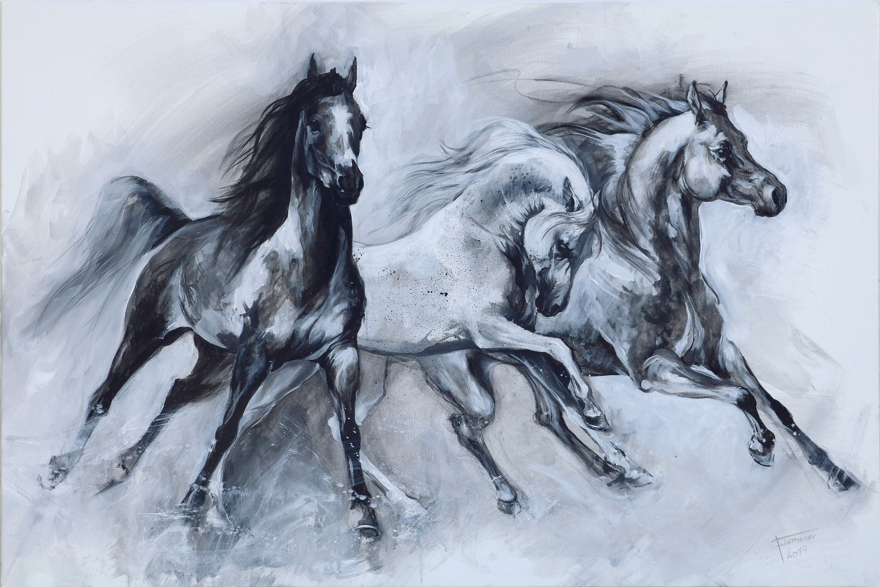 Printable Wall Art of Running Arabian Horses From Oilpaint, Monochromatic  Art, Study of Animals,digital Download,printable Art,prints,equine - Etsy