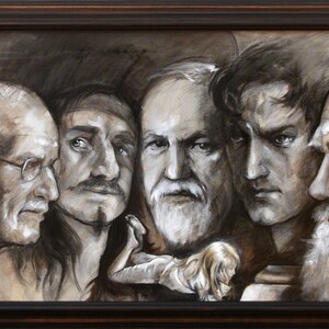 Sentinels - aquarellierter Digitaldruck, Jung, Cyrano, Freud, Villon, Darwin