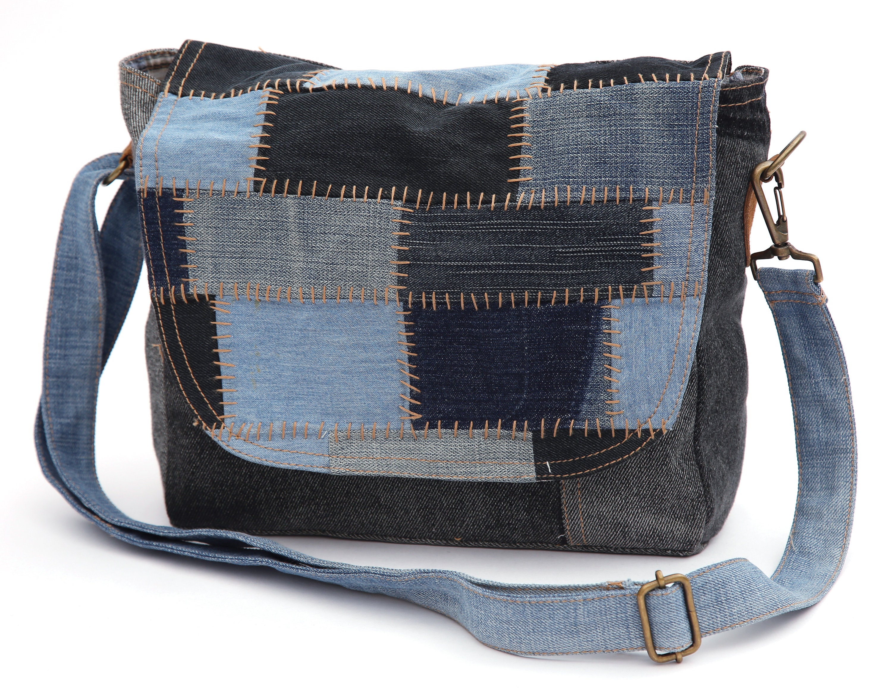Crossbody Bag Assorted Denim Bag Patchwork light dark blue Etsy