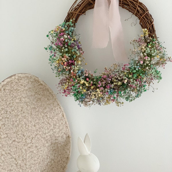 Dried Rainbow Gypsophila Easter Wreath