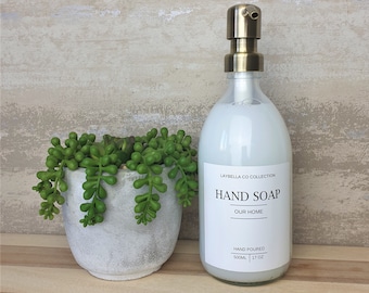 Personalized Glass Soap Dispenser, Minimalist White Label, 500ml