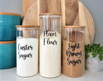 Personalized Glass Storage Jars, Bamboo Lid, Kitchen Canisters, Kitchen storage jars, Glass jar, Spices, Herbs, Kitchen Pantry Jar, Labelled
