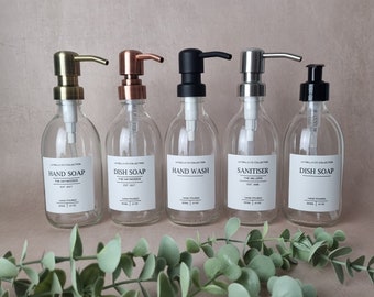 Personalized Glass Soap Dispenser, 300ML Reusable Bottle, Custom Label, Hand soap, Hand cream, Dish soap, Weeding, anniversary gift