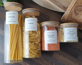 Glass Kitchen Jars with Bamboo Lids, Personalized Label Set