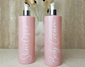 Personalized Pink Pump Bottle, Refillable Soap Dispenser, 500ml