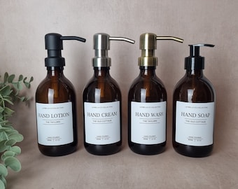 Personalized Amber Glass Soap Dispenser: Custom Label, Reusable Bottle (300ML)