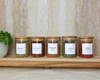 Minimalist Spice Jars with Bamboo Lid | Set of 12, Personalized Labels