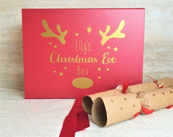 Personalized Christmas Eve Box, Red Memory Box, Magnetic Closure