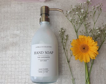 Personalized Glass Hand Soap Dispenser, Custom Wedding Anniversary Gift, Hand Cream, Shampoo, Conditioner bottle, Refillable