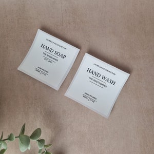 Etichette per l'organizzazione del bagno, etichette minimaliste personalizzate, etichette per sapone per i piatti e lozione per le mani