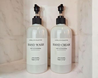 White Plastic Bottle with White personalised label, Custom Wedding and Anniversary Gift,Reusable Hand Soap Shampoo Dish Soap Dispenser