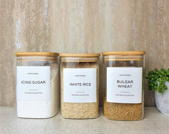 Square Glass Storage Jar with Bamboo Lid | Personalized Label