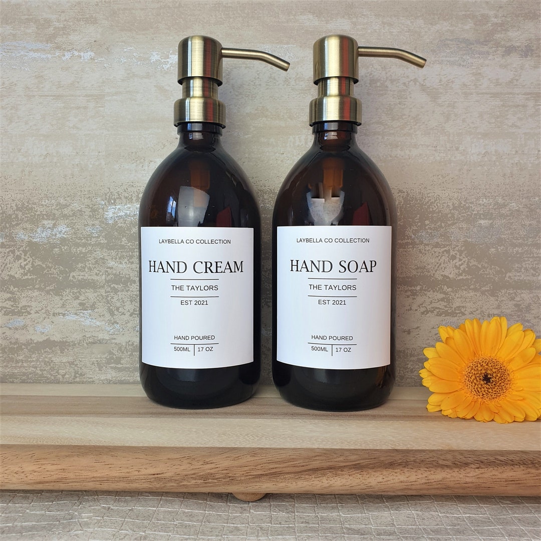 500ML Amber Glass Bottle With White Personalised Label, Custom Wedding