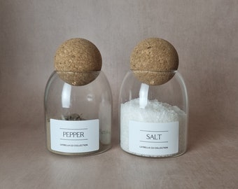 Cork Ball 500ml Glass Jar, Salt Pepper canister, Tea coffee sugar canister, Kitchen Storage Jars