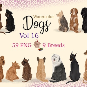 Aquarell Hunde Clipart. Hunderassen Illustrationen. Hund Sublimation. Sitzender Hund Graphik. Süßer Welpe Clipart. Hund Liebhaber Geschenk. Haustier Clipart