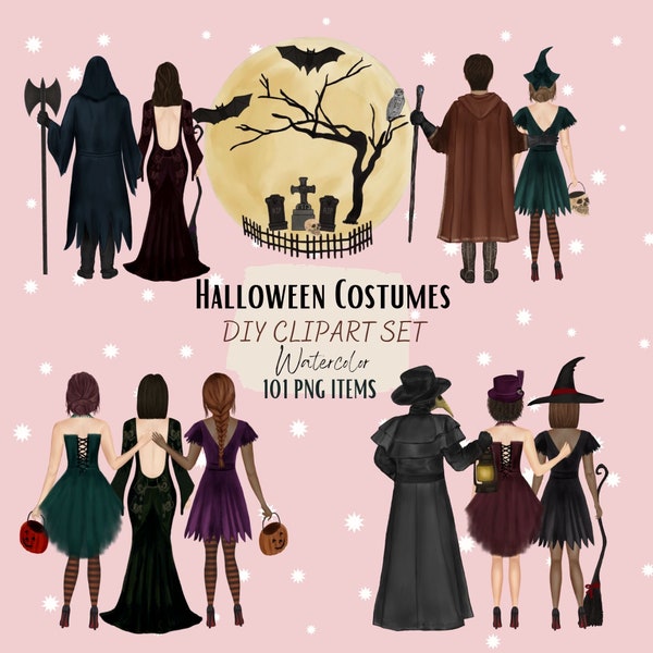 Witch Couple clipart. Halloween couple Portrait. Gothic Couples. Witch Wizard Clipart. Customizable Witch Clipart. Personalized Clipart