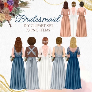 Bruidsmeisjesjurk Clipart. Blauwe bruidsmeisjesjurk, png. Aangepaste bruidsafbeelding. Maker van bruidsportretten. Beste vriend bruidsmeisjes. Clipart toevoegen