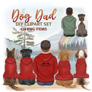 Clipart hond vader. Casual mannelijke illustraties. Man terug clipart. Gezinsleden met hond png. Hond terug clipart. Rottweiler-clipart. Mensen terug, png.