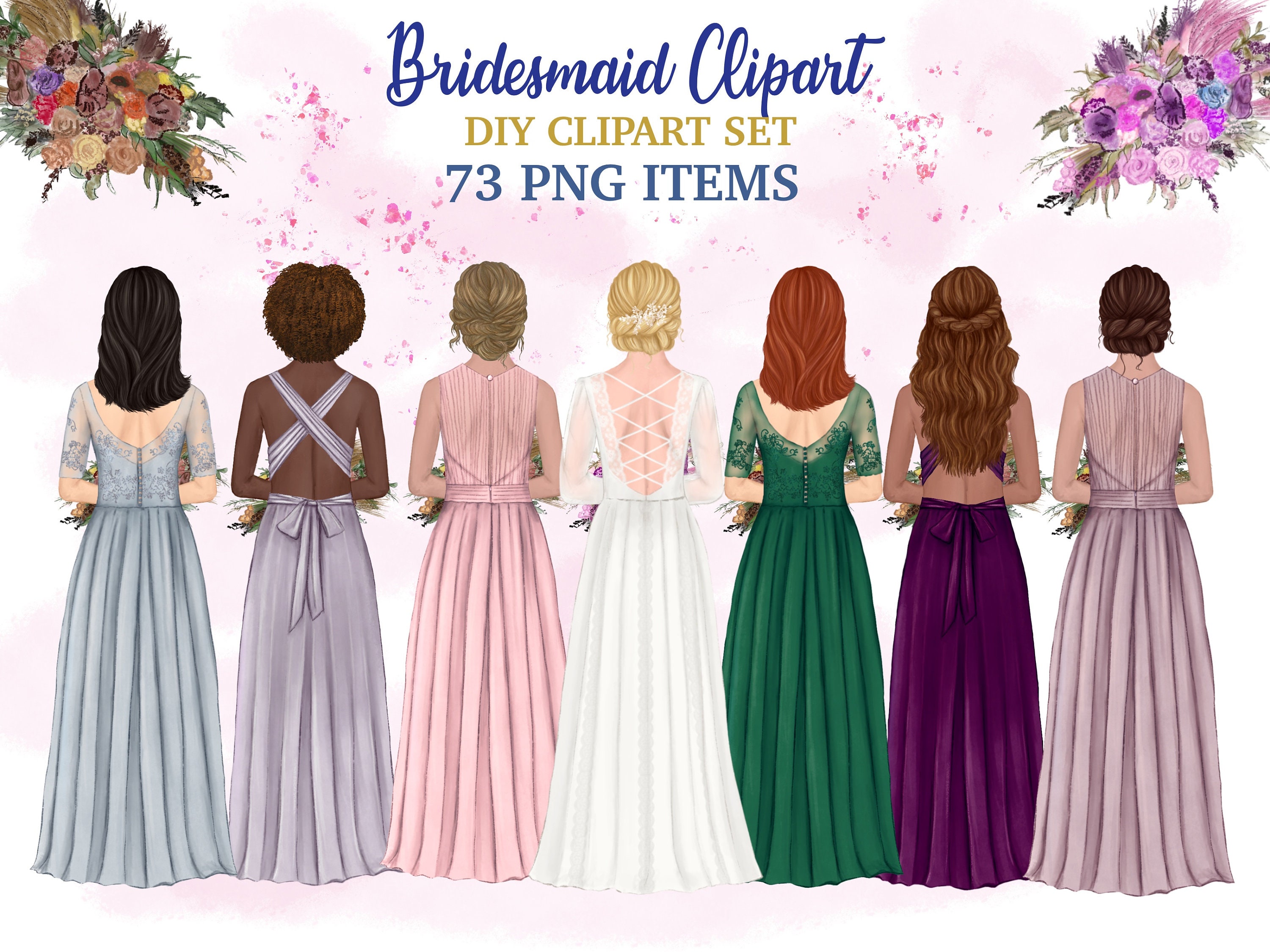 Bridesmaid Clipart. Wedding Dress Clipart. Custom Bridal Etsy UK