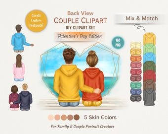 Couple Portrait Clipart: Back View, Hoodie Edition (163 PNG) Valentine's Day