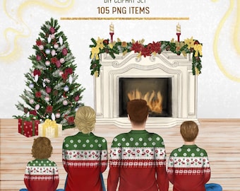 Christmas Family Clipart, Holiday Home PNG Set (105 Files)