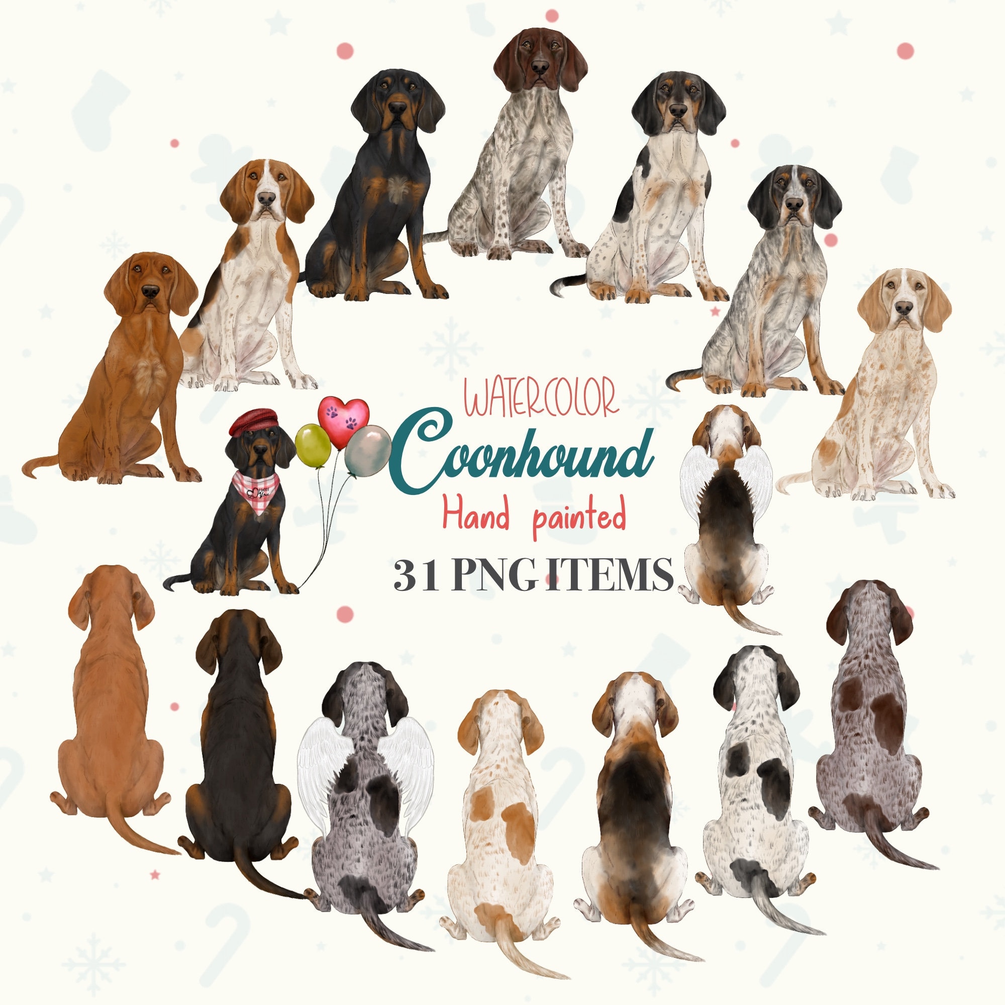 Watercolor Coonhound Clipart. Bluetick Coonhound. Redbone Coonhound  Printable. Dog Lovers Gift. Backs of Dogs. Coonhound Sublimation - Etsy  Israel, image size:2000x2000