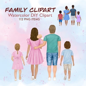 Familie clipart. Moederdag clipart. Moeder vader kinderen. Portretmaker. Zomer familie look clipart. Aanpasbare familieartikelen. Illustraties voor bovenliggende items