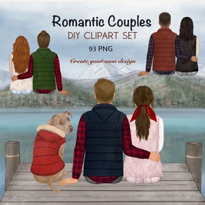 Clipart de pareja romántica/ Clipart personalizado del día de San Valentín/ Pareja con perro/ Creador de retratos/ Novio novia png/ Pitbull png
