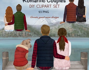 Romantic Couple Clipart| Personalized Valentines Day Clipart| Couple with Dog| Portrait Creator| Boyfriend girlfriend png| Pitbull png