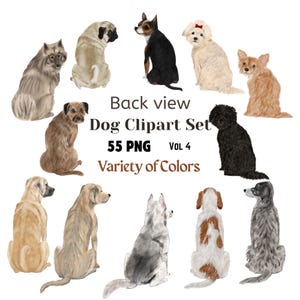 Dog Breeds Clipart Set, Back View, 55 PNG Images, Dog Vector Art (Digital Download)