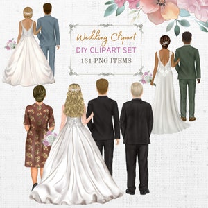 Hochzeit DIY Clipart. Hochzeitskleid Bundle, anpassbare Braut Clipart. Braut und Bräutigam. Braut Papa und Mama. Hochzeits-Familien-Porträt-Design