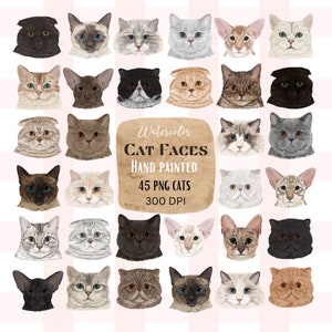 Clipart de gato en acuarela. Sublimación de gato. Retrato personalizado de gato. Diseño personalizado de gatito. Logotipo de gato. Paquete de razas de gatos.