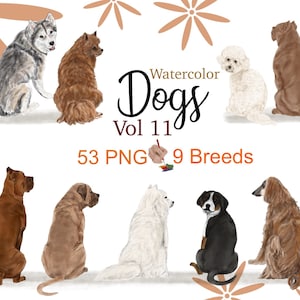 Clipart chien aquarelle. Graphique de chien mignon. Lot races de chiens. Illustrations de chien personnalisables. Vecteur de chien. Articles de projet Cricut
