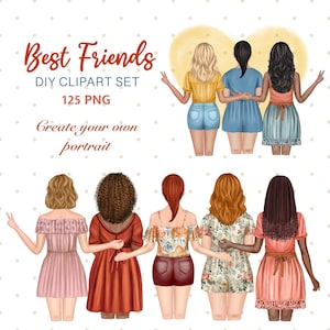 Beste vrienden clipart. Big Besties-bundel. Beste vriend portret. Aanpasbare besties. DIY-clipart voor meisjes. Mensen terug, png. Portretmaker