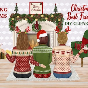 Imágenes prediseñadas de mejores amigas en Navidad. Imágenes prediseñadas de bricolaje de mejores amigas en Navidad. Retratos de miembros de la familia. Hermanas del alma. Imágenes acogedoras de invierno.