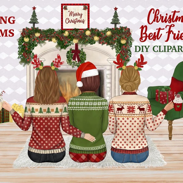 Christmas Best Friends Clipart. Christmas Besties diy Clipart . Family Member Portrait. Soul Sisters. Cosy Winter Images