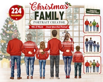 Christmas Grand Family Portrait Creator, Grandparent with Kids Clipart Bundle. All ages png