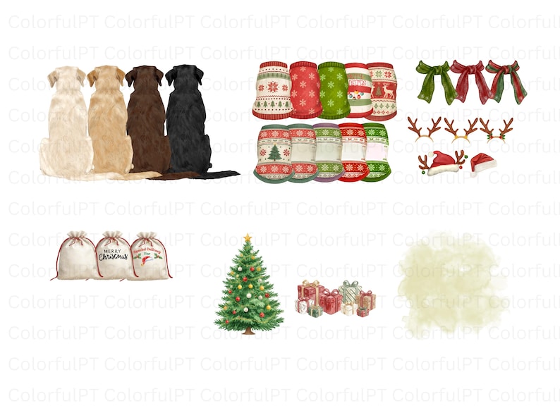 Customizable Christmas Labrador Clipart Set | Name-Ready PNG Elements (28 Items) image 2