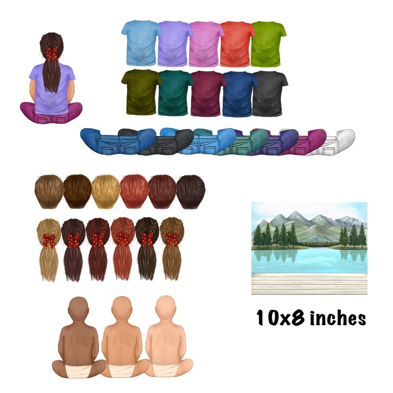 Customizable Family Clipart. Watercolor Family Members. Kids and Parents DIY clipart. Summer Family Portarit. Sitting People Graphics. image 3
