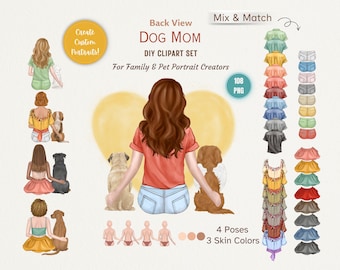 Dog Mom Clipart Set, Mix & Match Breeds, Portrait Creator (PNG)