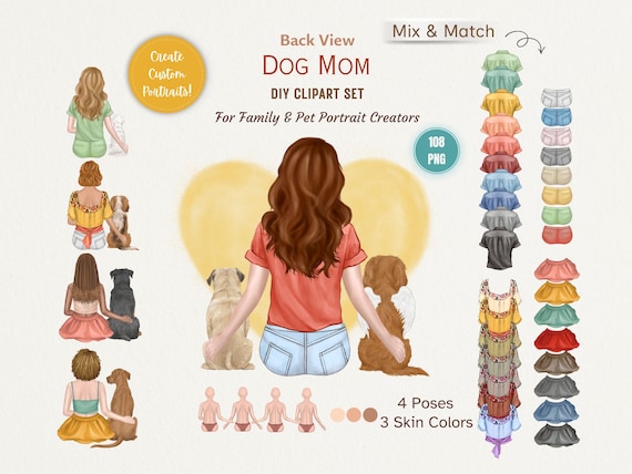 Dog Mom Clipart Set, Mix & Match Breeds, Portrait Creator (PNG)