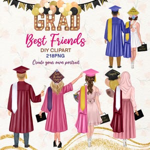 Clipart de graduación para hacer tú mismo. Clipart de graduación con diploma. Collage de gráficos para personas mayores. Graduación de amigos para imprimir. Regalo de recuerdo para graduados.
