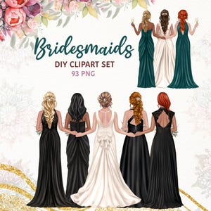Brautjungfer Clipart. Hochzeitskleid Clipart. Benutzerdefinierte Braut Grafiken. Braut Porträt Schöpfer. Beste Freundin Brautjungfer. Schwarzes Cocktailkleid png