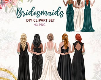 Black Bridesmaids Clipart: Wedding Portrait Creator (PNG Digital Download) 